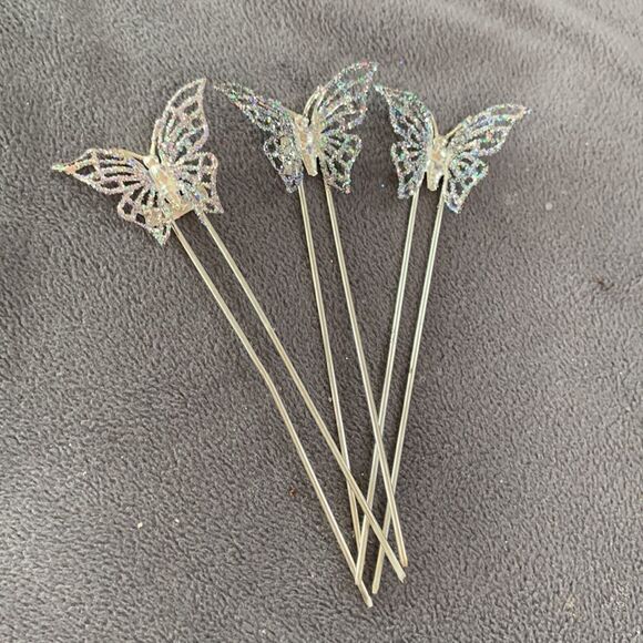Set of 3 sparkling butterfly vintage hair ornaments 5.5” long - Picture 3 of 3